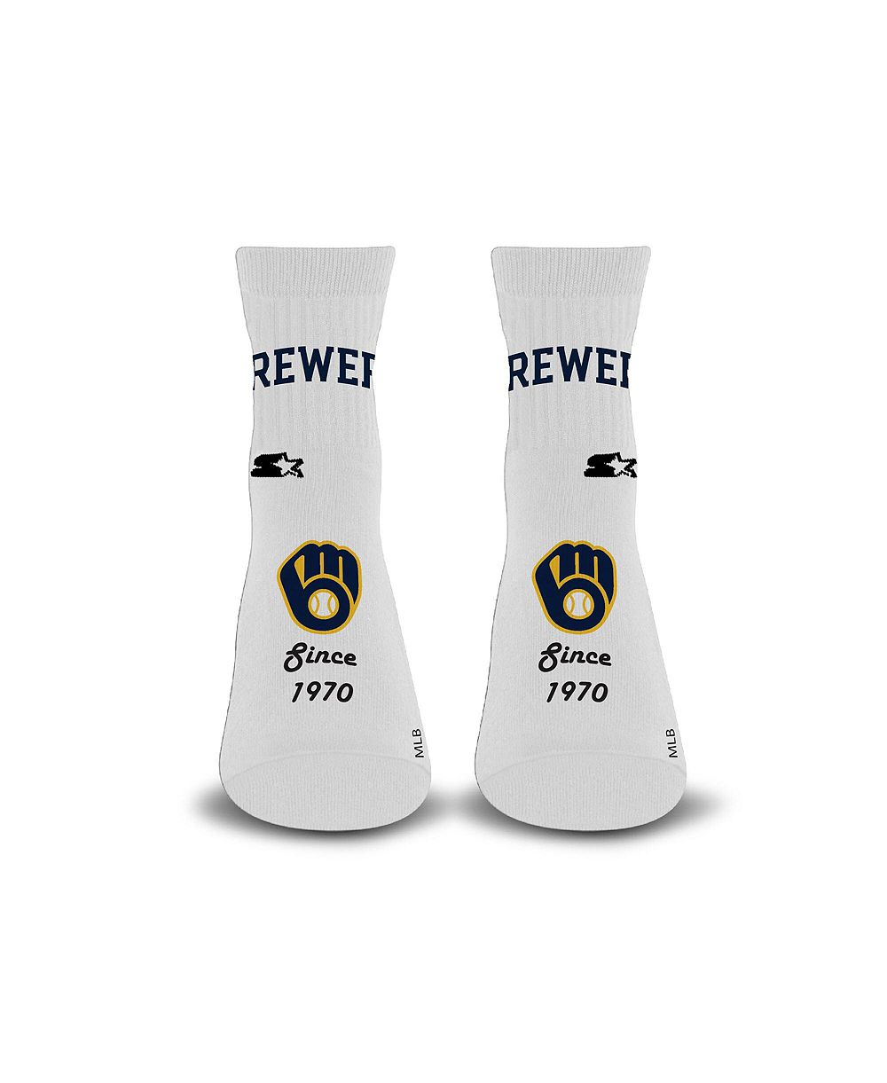 Starter Men's and Women's White Milwaukee Brewers Established Stencil Quarter Socks