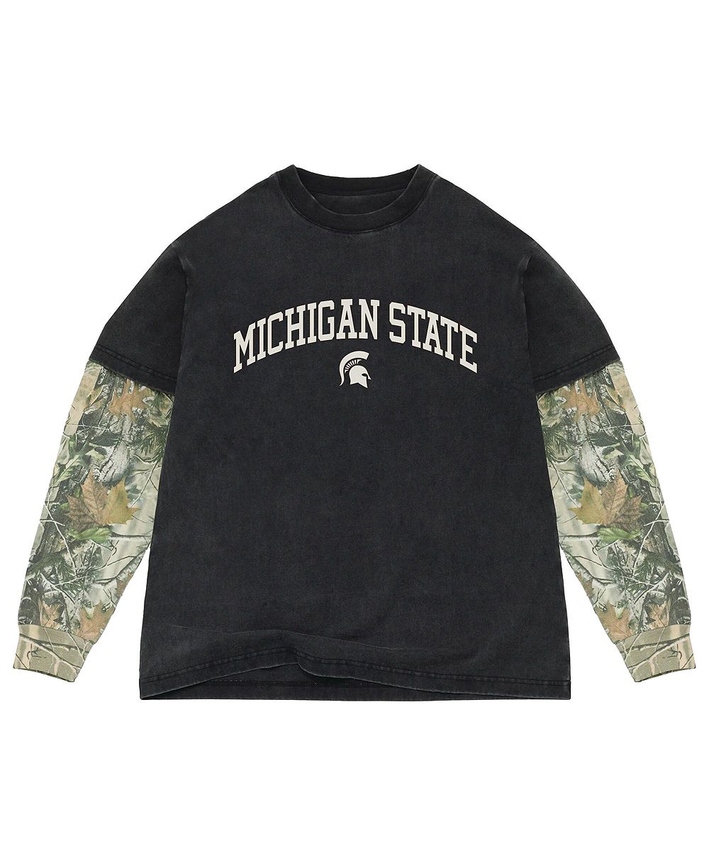 Мужская футболка Uscape Apparel Black/Camo Michigan State Spartans Back Bay Twofer Heavyweight Long Sleeve