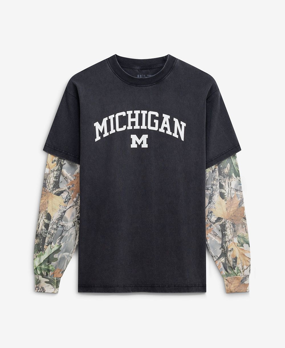 Uscape Apparel Мужская футболка с длинным рукавом Black/Camo Michigan Wolverines Back Bay Twofer Heavyweight