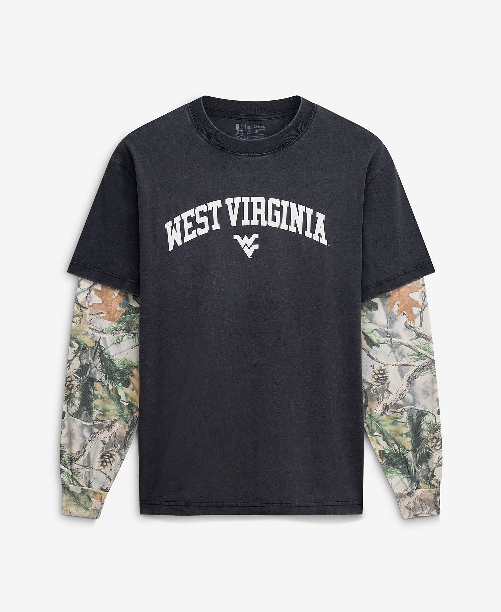 Мужская футболка Uscape Apparel Black/Camo West Virginia Mountaineers Back Bay Twofer, плотная, с длинным рукавом