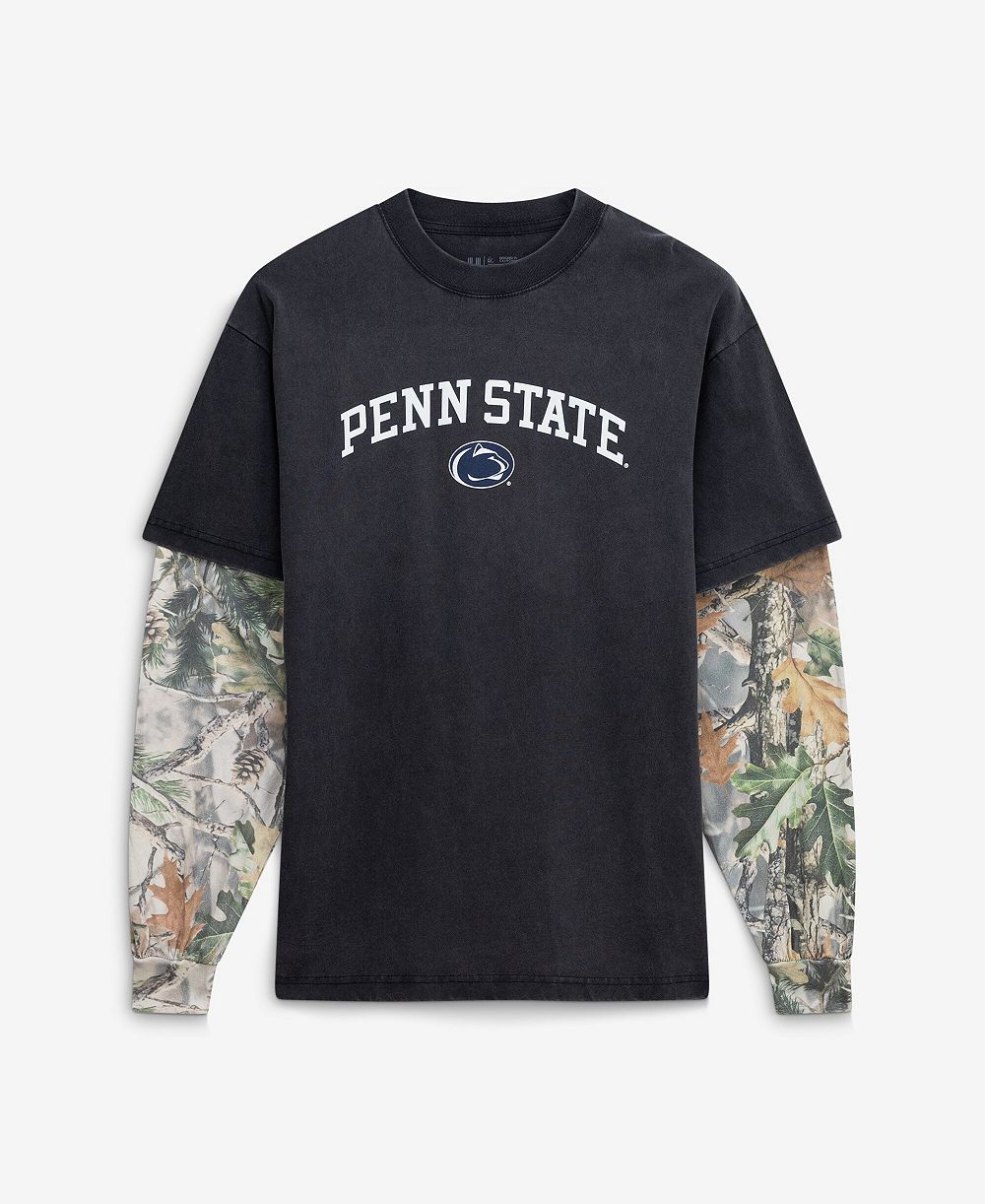 Uscape Apparel Men's Black/Camo Penn State Nittany Lions Back Bay Twofer Heavyweight Long Sleeve T-Shirt