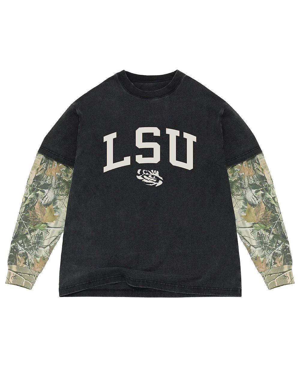 Uscape Apparel Men's Black/Camo LSU Tigers Back Bay Twofer Heavyweight Long Sleeve T-Shirt