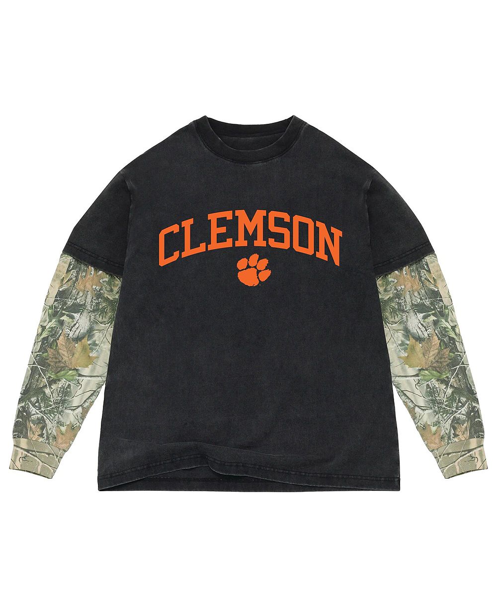 Uscape Apparel Men's Black/Camo Clemson Tigers Back Bay Twofer Heavyweight Long Sleeve T-Shirt
