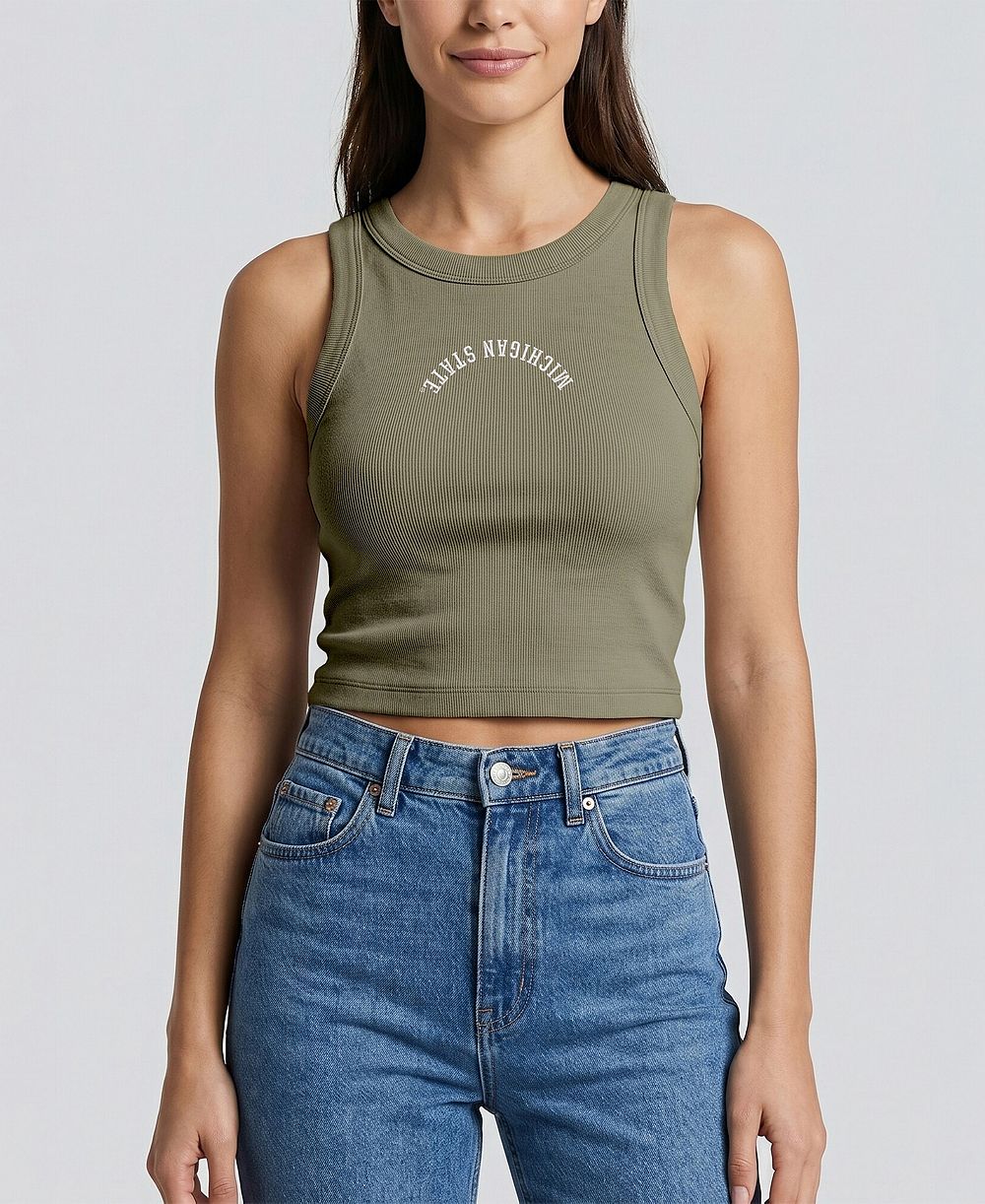 Женский укороченный топ Uscape Apparel Green Michigan State Spartans с вышивкой и в рубчик
