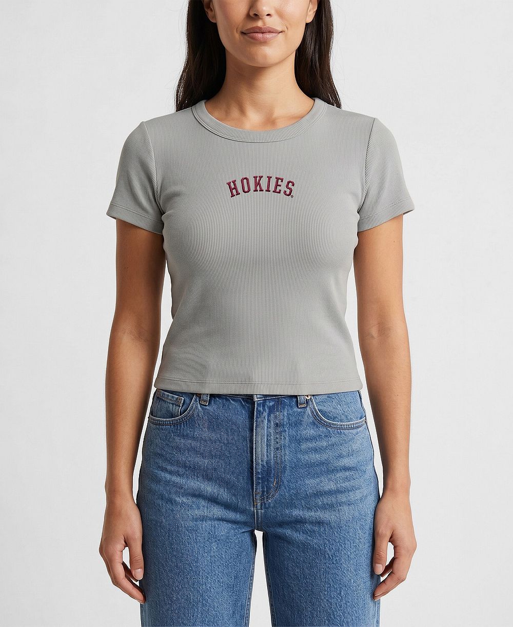 Женская укороченная футболка Uscape Apparel Gray Virginia Tech Hokies Upside Down Embroidery Ribbed Cropped
