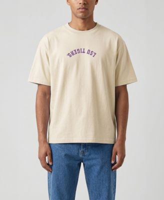 Uscape Apparel Men's Cream LSU Tigers Upside Down Embroidered Vintage Heavyweight T-Shirt