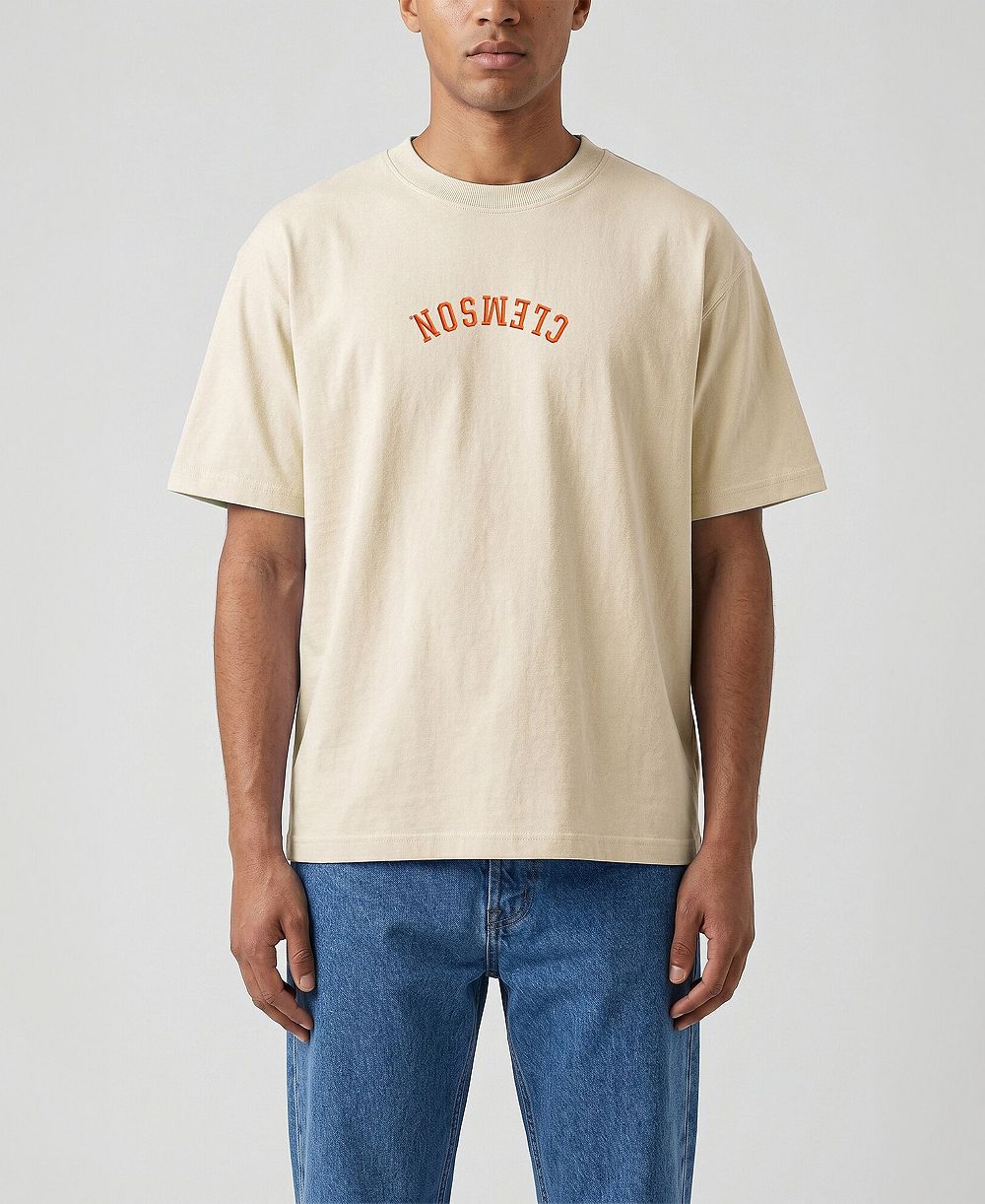 Uscape Apparel Мужская винтажная футболка с вышивкой Clemson Tigers, кремового цвета
