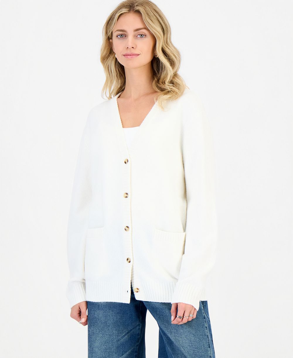 Hippie Rose Juniors' V-Neck Boyfriend Button-Front Cardigan