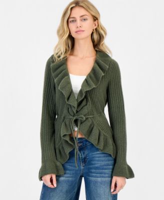 Hippie Rose Juniors' Tie Front Ruffle Cardigan