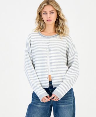 Hippie Rose Juniors' Oversized Rollneck Striped Cardigan
