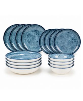 French Home Blue Stone 16-Piece Dinnerware Set, Service For 4