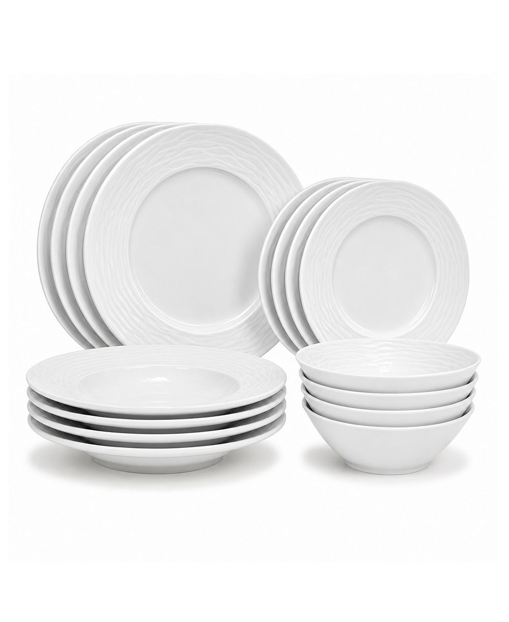 French Home White Wave 16-Piece Dinnerware Set, Service For 4