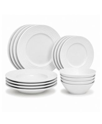 French Home White Wave 16-Piece Dinnerware Set, Service For 4