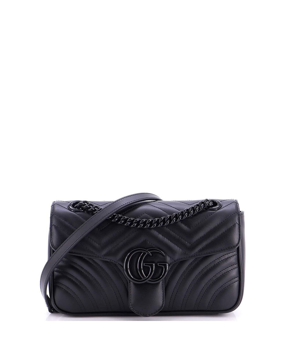 Pre-Owned Gucci Small GG Marmont Monochrome Flap Bag Matelasse Leather