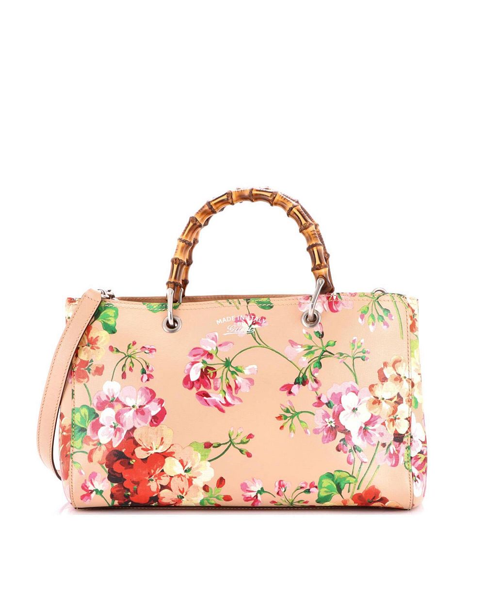 Pre-Owned Gucci Medium Bamboo Shopper Tote Blooms Print Leather