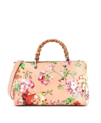 Б/у сумка Gucci Bamboo Shopper Tote, кожа, принт Blooms