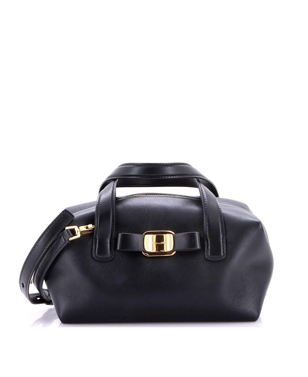 Б/у кожаная сумка-боулинг Salvatore Ferragamo Mini Vara Plate Convertible