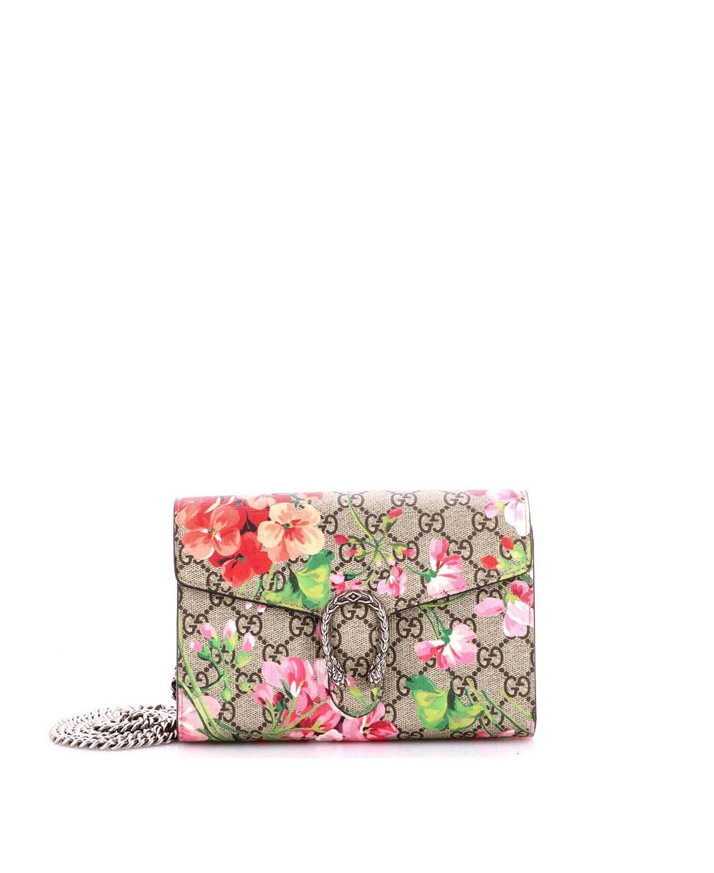 Pre-Owned Gucci Small Dionysus Chain Wallet Blooms Print GG Coated Canvas