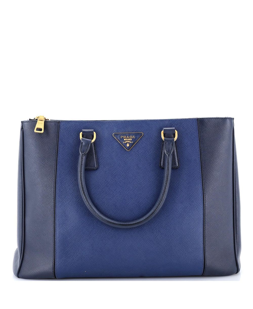 Pre-Owned Prada Medium Bicolor Double Zip Lux Tote Saffiano Leather
