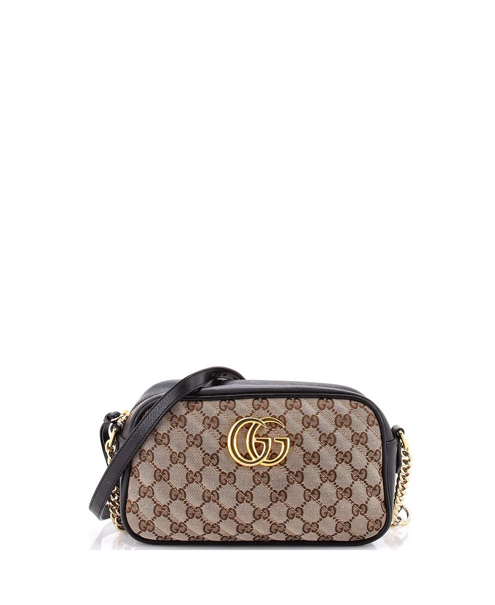 Подержанная сумка через плечо Gucci Small GG Marmont, стеганый канвас GG с кожаной отделкой