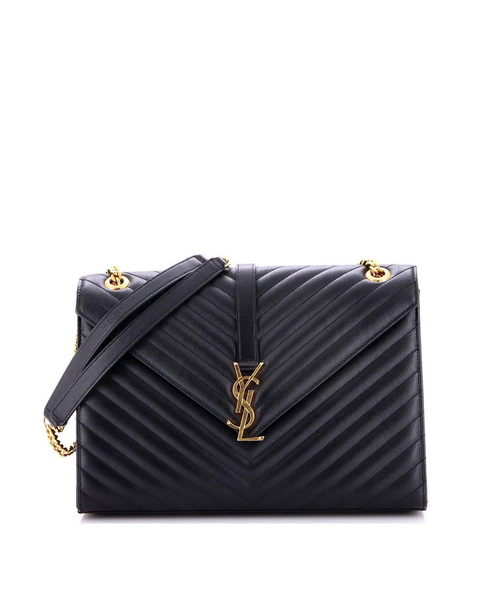 Pre-Owned Saint Laurent Large Classic Monogram Envelope Satchel Matelasse Chevron Leather