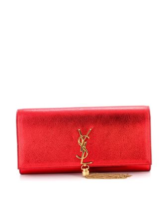 Pre-Owned Saint Laurent Long Classic Monogram Tassel Clutch Leather