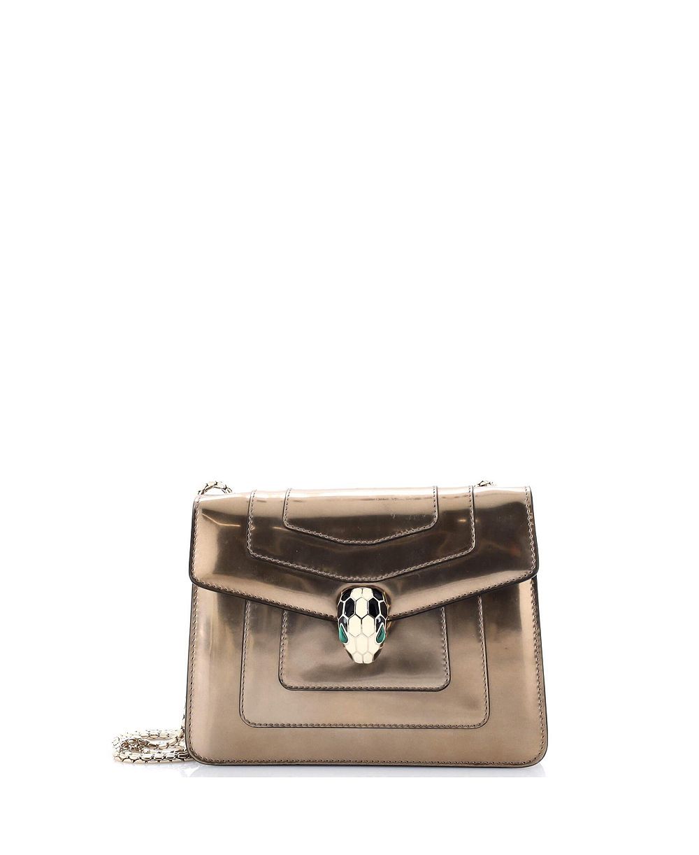 Pre-Owned Bvlgari Small Serpenti Forever Square Shoulder Bag Metallic Leather