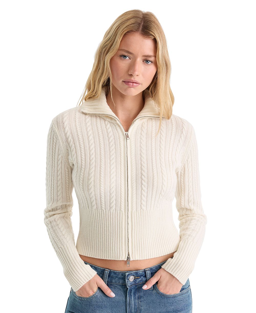 Good American Women's Spread Collar Zip-Front Sweater