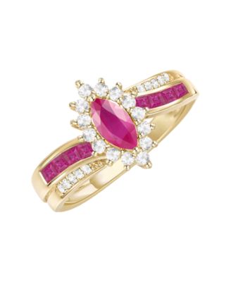 Кольцо Macy's Ruby (3/4 карата суммарно) и Diamond (1/4 карата суммарно) из желтого золота 14k
