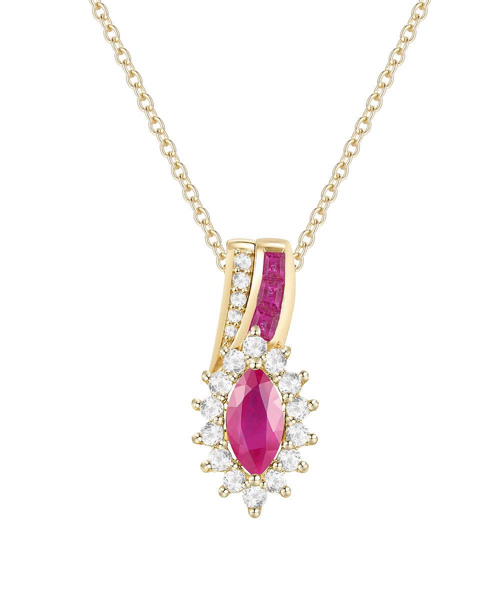 Macy's Ruby (5/8 ct. t.w.) & Diamond (1/4 ct. t.w.) Pendant Necklace in 14k Yellow Gold (Also available in Emerald and Sapphire)