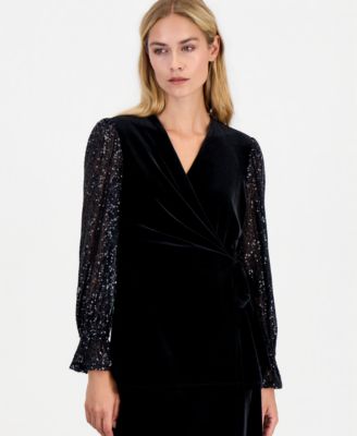 Anne Klein Women's Long-Sleeve Ruffle-Cuff Wrap Blouse
