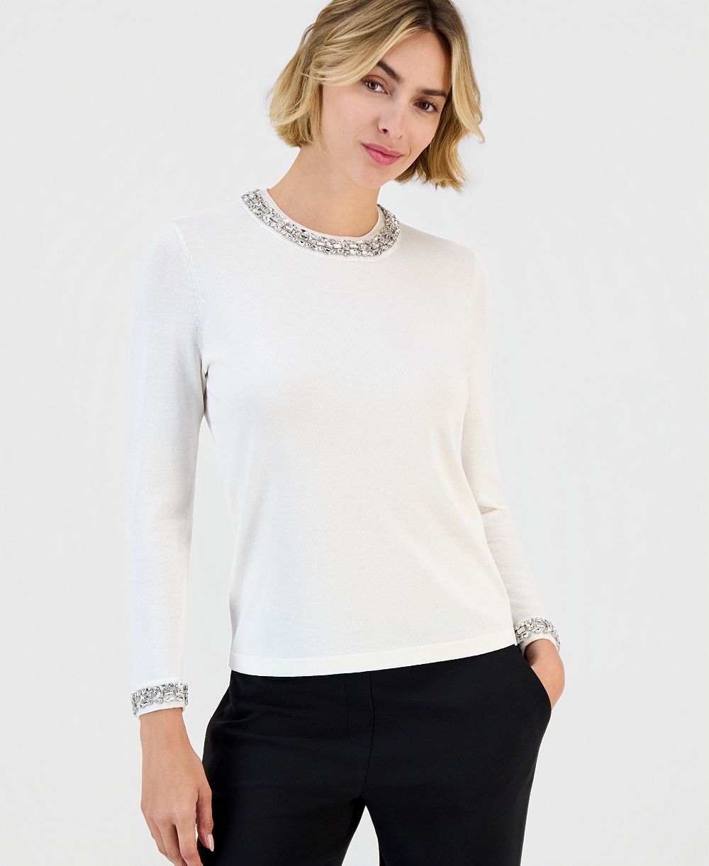 Anne Klein Women's Embellished Crewneck Sweater