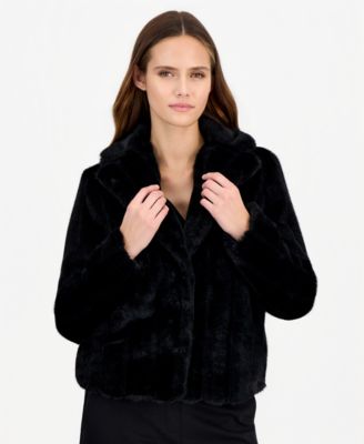 Anne Klein Women's Cropped Notched-Collar Faux Fur Jacket
