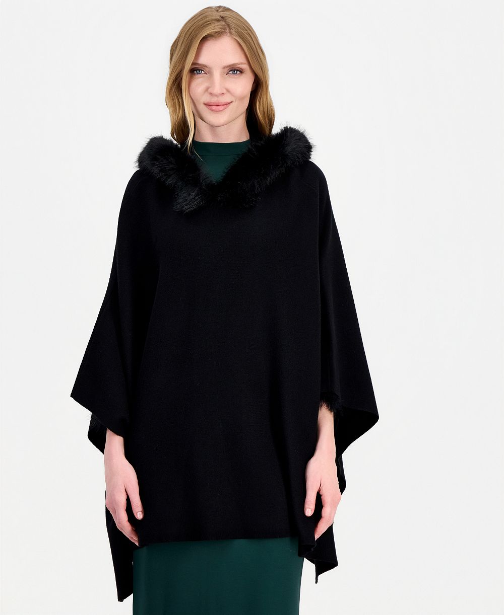Женская накидка Anne Klein с капюшоном и отделкой из искусственного меха