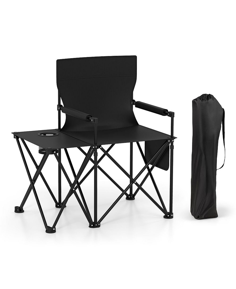 Gymax Oversized Camping Chair with Side Table 2 Storage Pockets Cup Holder for Fishing