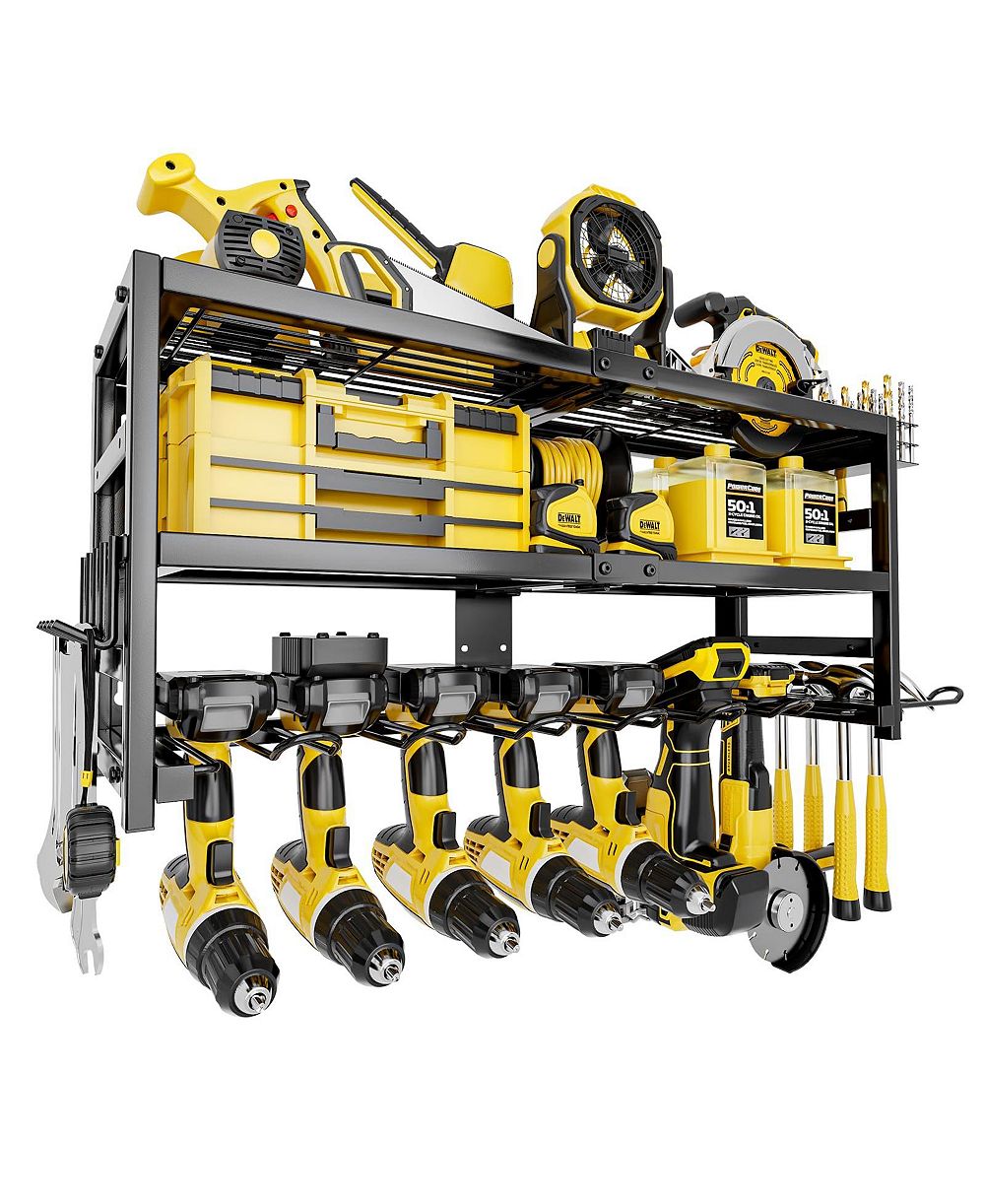 XDOVET Power Tool Organizer Wall Mount 3 Layer 9 Drill Holder Garage Workshop