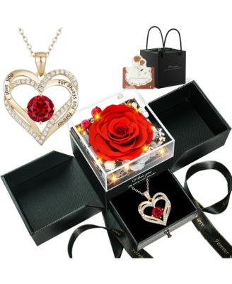 Lovery Подарочный набор: 5 роз с LED-подсветкой, кулон двойное сердце и акриловая коробка