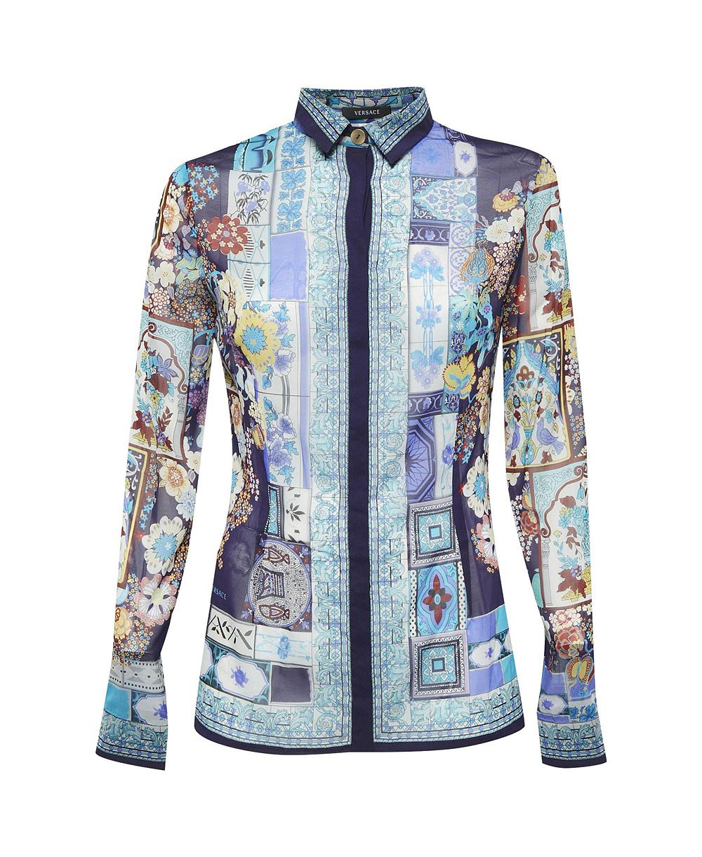 Pre-Owned Versace Женская шелковая рубашка с принтом и пуговицами