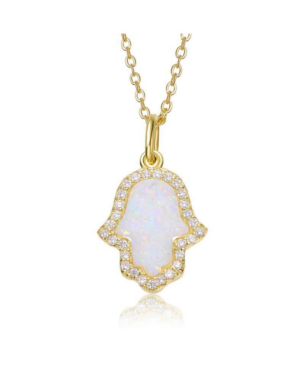 Rachel Glauber ожерелье с золотым напылением 14K, Hamsa Opal и CZ Halo