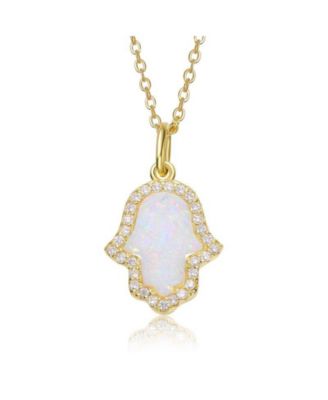Rachel Glauber ожерелье с золотым напылением 14K, Hamsa Opal и CZ Halo