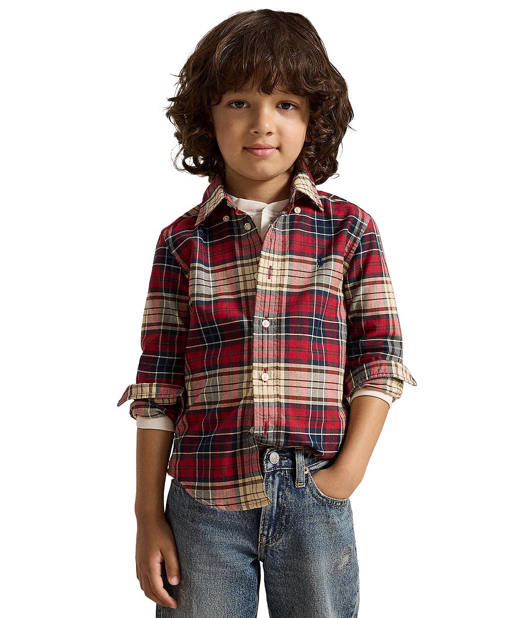 Polo Ralph Lauren мужская хлопковая оксфордская рубашка в клетку для мальчиков 2T-7