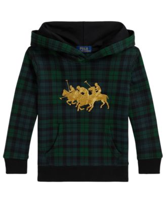 Мужская толстовка Polo Ralph Lauren Boys' 2T-7 с тройным логотипом Pony, клетчатым узором и длинным рукавом из флиса