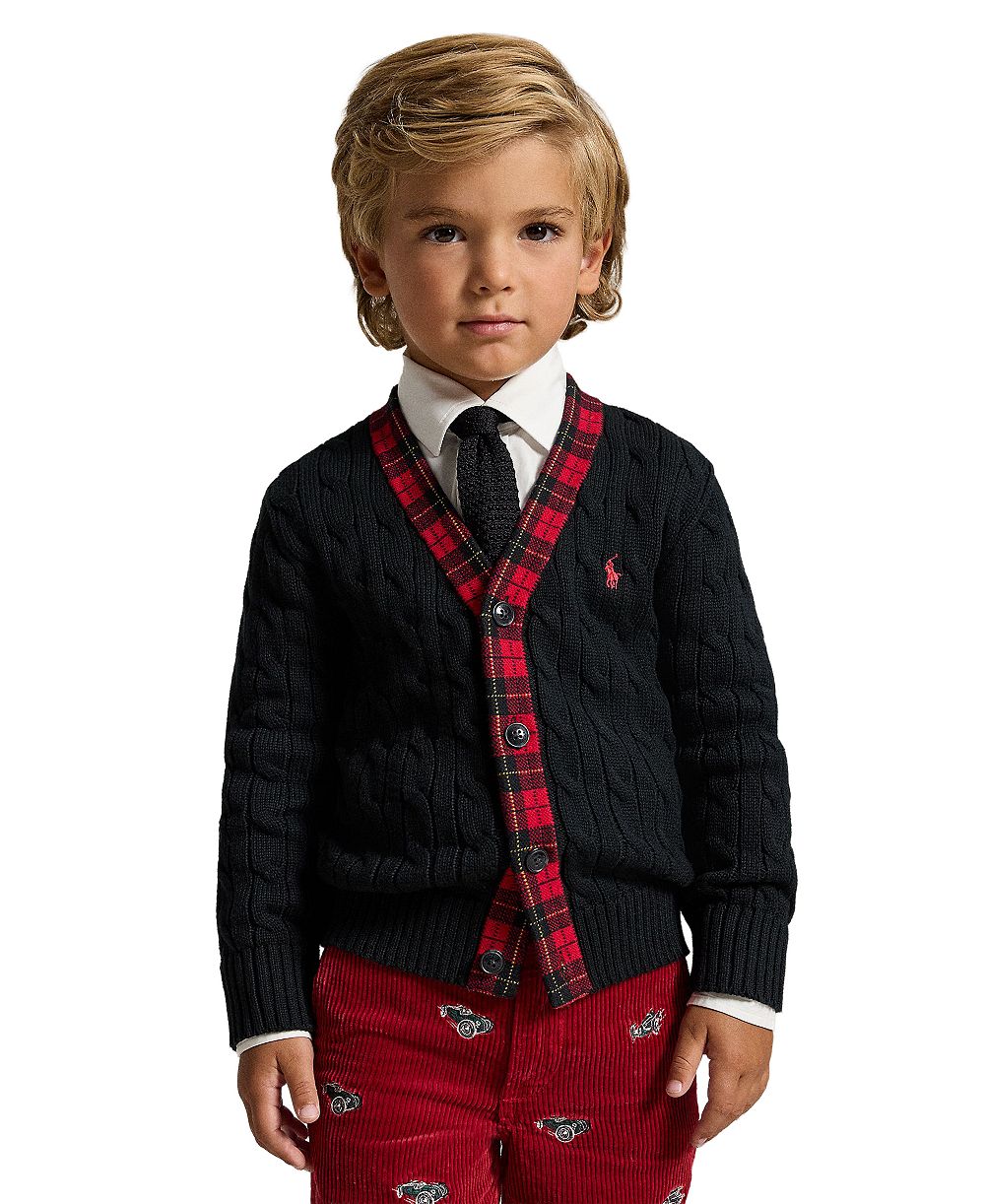Кардиган Polo Ralph Lauren для мальчиков 2T-7 с кабельной вязкой и клетчатой отделкой