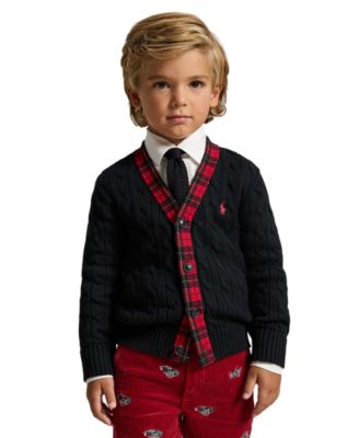 Кардиган Polo Ralph Lauren для мальчиков 2T-7 с кабельной вязкой и клетчатой отделкой
