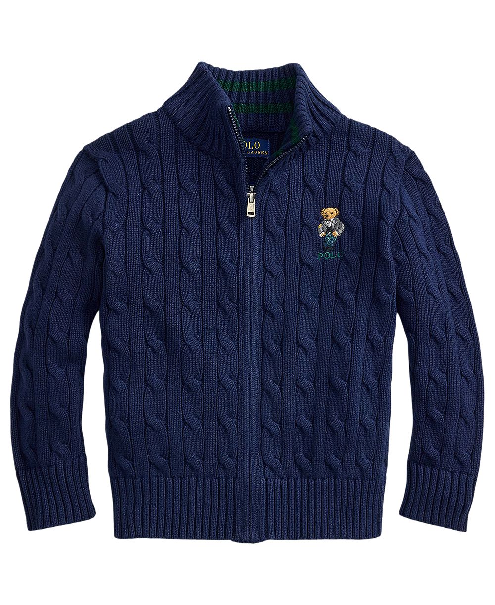 Polo Ralph Lauren детский свитер с полной застежкой и косичкой, медвежоно Polo, 2T-7