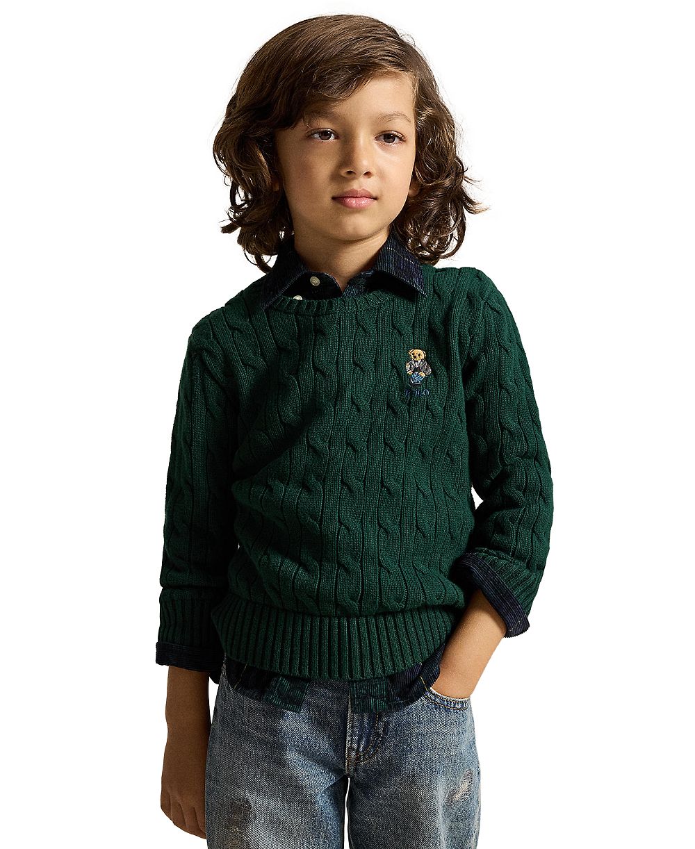Мужской свитер с круглым вырезом и косичками Polo Ralph Lauren для мальчиков 2T-7 с медведем Polo