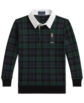 Polo Ralph Lauren Boys' 2T-7 Polo Bear Plaid Rugby Sweatshirt