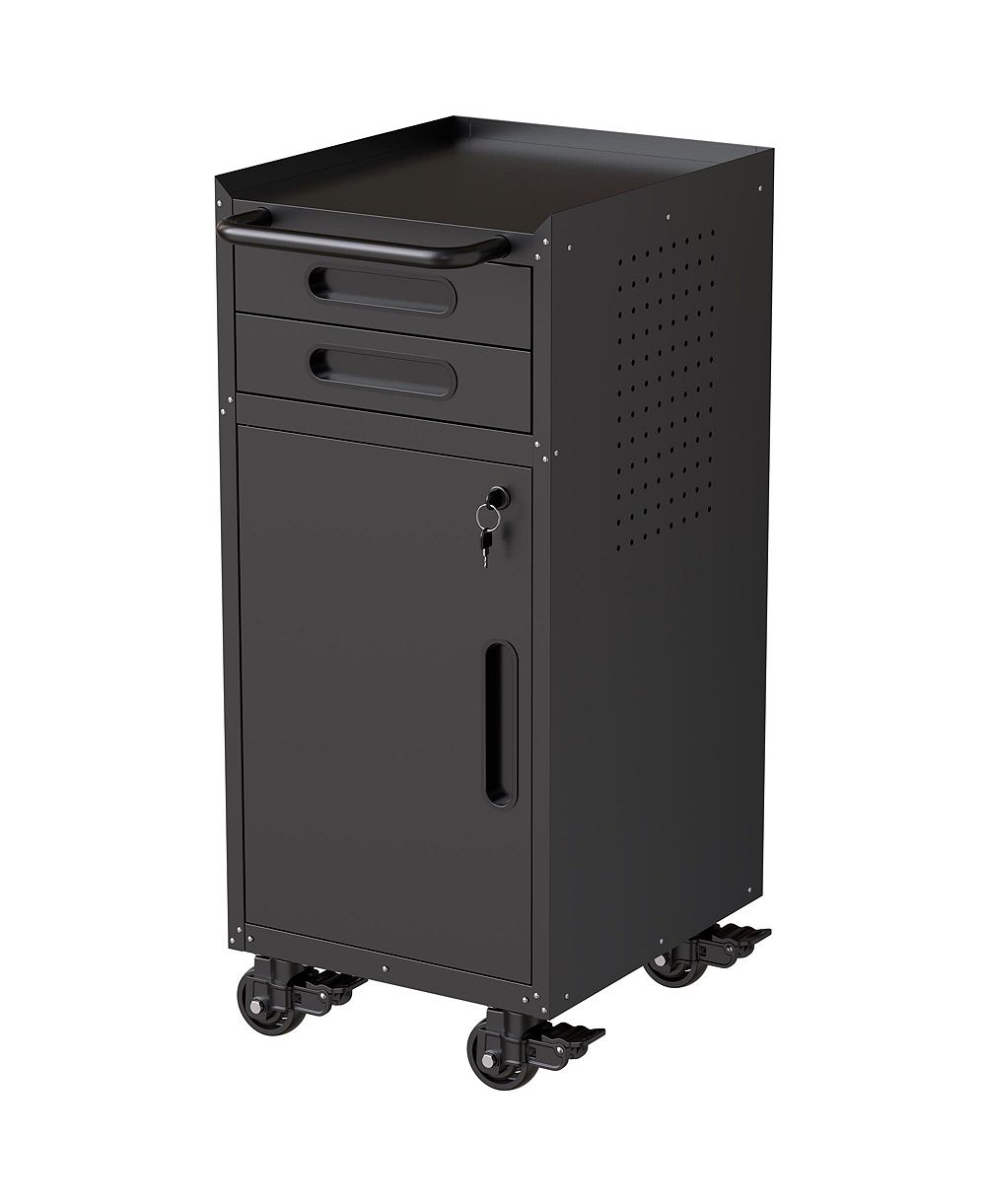 VIYET 34" Slim Rolling Tool Cabinet - Space-Saving Narrow Storage with Lockable Door and 2 Drawers
