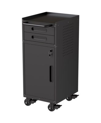 VIYET 34" Slim Rolling Tool Cabinet - Space-Saving Narrow Storage with Lockable Door and 2 Drawers