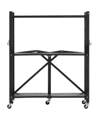 VIYET 3-Tier Foldable Storage Rack - 30"W No Assembly Metal Shelf with Wheels and Hooks